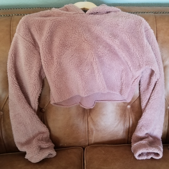 EUC- Shein Fuzzy Crop Top Hoodie - Picture 1 of 4